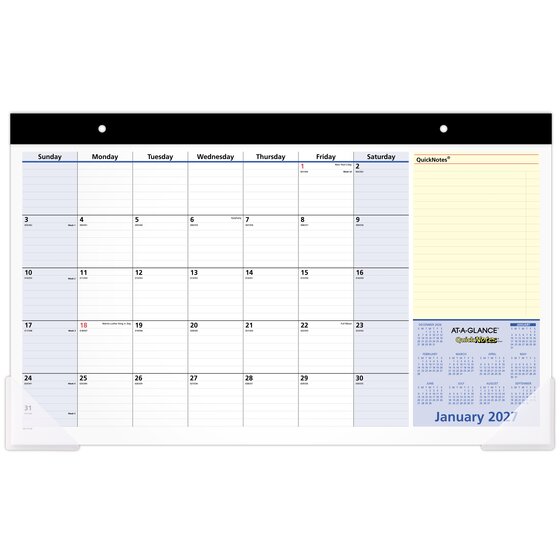 AT-A-GLANCE® QuickNotes® 2027 Monthly Desk Pad Calendar, Compact, 18