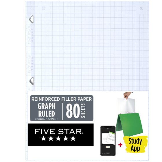 Five Star® Reinforced Filler Paper Plus Study App, Graph Ruled, 8 1/2 ...