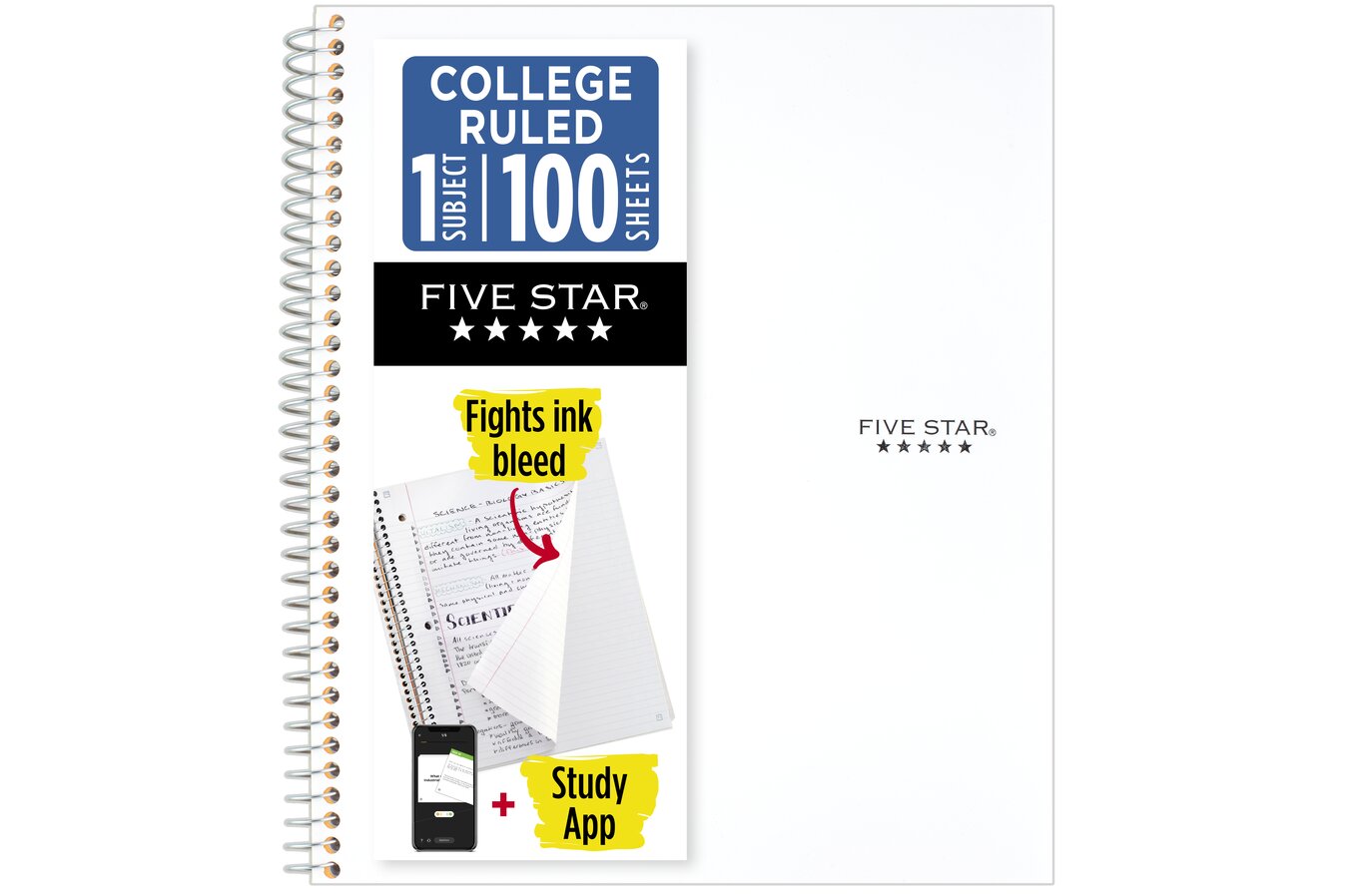 Five Star® Spiral Notebook Plus Study App, 1 Subject, College 