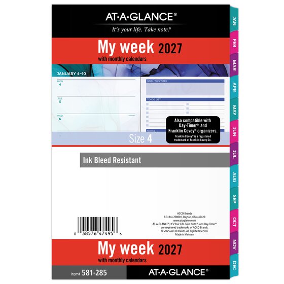 AT-A-GLANCE® 2027 Alcohol Inks Weekly Monthly Planner Refill, Loose ...