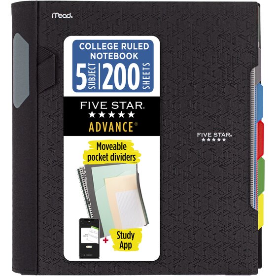 Five Star® Advance Wirebound Notebook Plus Study App, 5 Subject