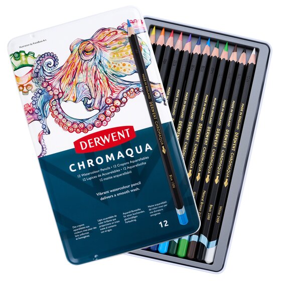 Derwent Chromaqua Watercolour Pencils 12 Tin