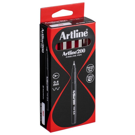 Artline 200 Fineliner Pen – 0.4mm Red | Instant-Dry, Blur-Proof Ink