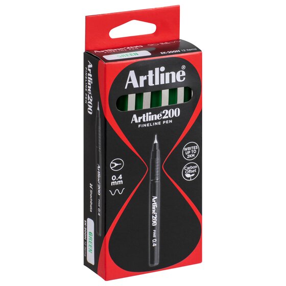 Artline 200 Fineliner Pen 0.4mm – Green | Instant-Dry, Blur-Proof Ink for Precise Writing & Drawing