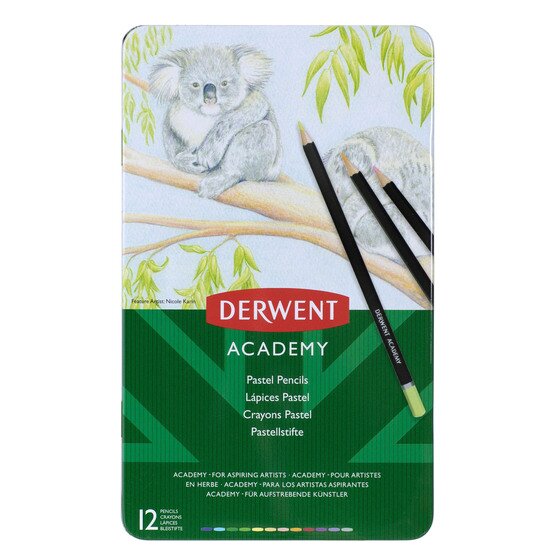 Derwent Academy Pastel Colour Pencil Tin – 12 Colours | Soft Tones & Highlights | Art Supplies Australia