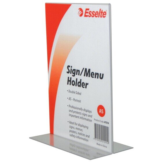 Esselte Sign/Menu Holder — 2-Sided, Portrait, A5 | Display Info on Both Sides