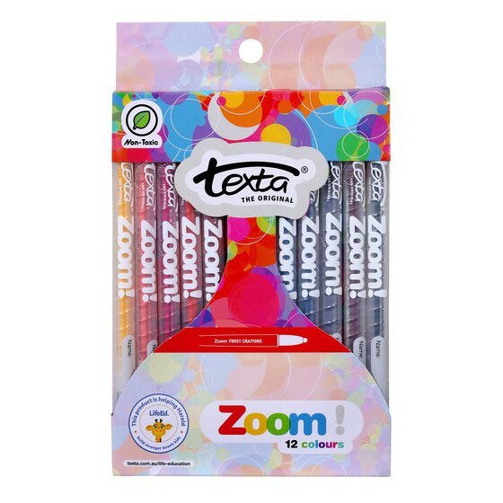 Texta Zoom Crayons – Pack of 12 | Twistable, Non-Toxic, Bright Assorted Colours
