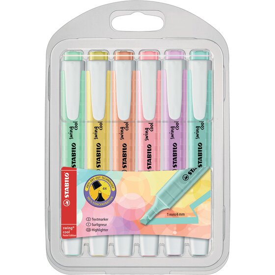 STABILO Swing Cool Pastel Highlighter Pen – 6-Pack Wallet