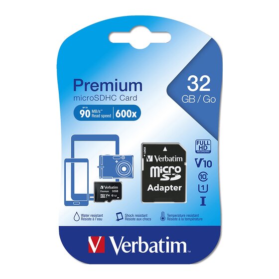 Verbatim Micro SDHC 32GB Memory Card with SD Adapter