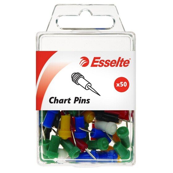 Esselte Chart Pins – Pack of 50 Assorted Colours for Cork Boards, Walls & Porous Surfaces