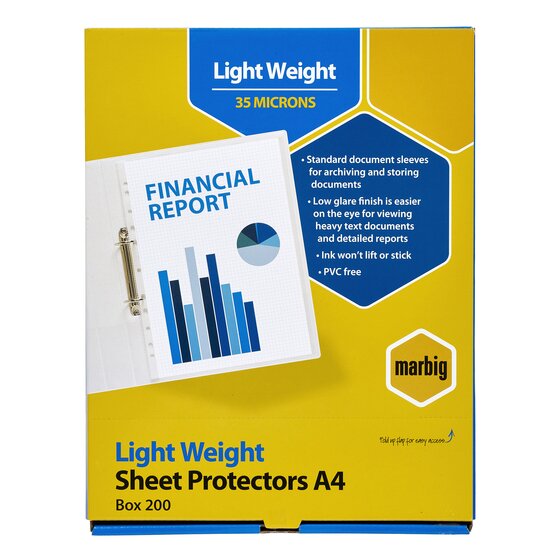 Marbig Lightweight A4 Sheet Protectors – 200 Pack Box