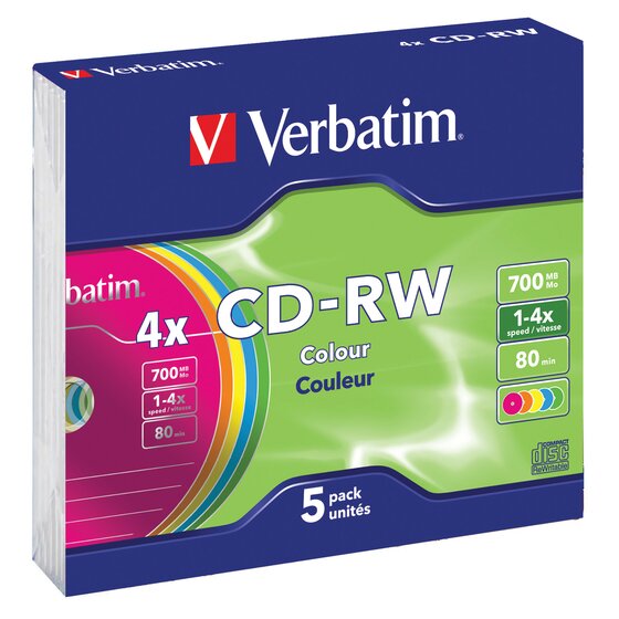 Verbatim CD-RW 80 Minute 700MB Slim Case – Pack of 5
