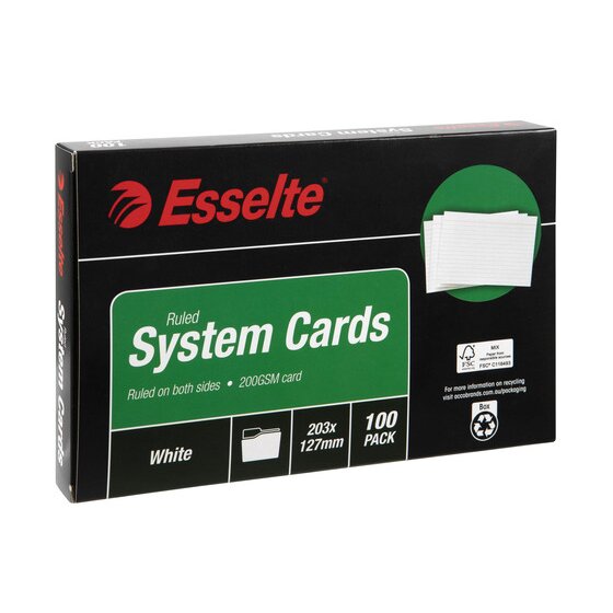 ESSELTE SYSTEM CARDS 203X127MM (8X5) WHITE PACK100 | SYSTEM CARDS ...