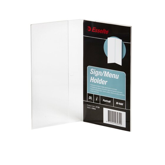 ESSELTE Bifold Menu & Sign Holder DL Clear – Desk Mount