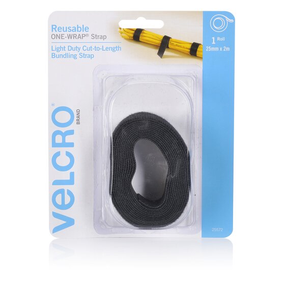 Velcro One-Wrap Strap 25mm x 2m – Black | Cord & Cable Bundling