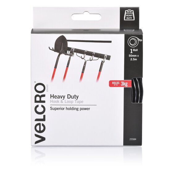 VELCRO Heavy Duty Hook & Loop Tape 50mm x 2.5m Black (Hook & Loop Set)
