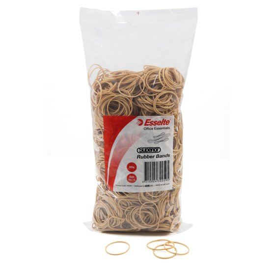 Esselte Superior Rubber Bands – Size 14, Natural Rubber, One-Piece Mould