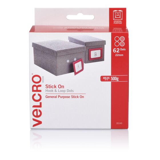 Velcro Spots Hook and Loop 22mm – 62 Pairs White Dispenser Pack