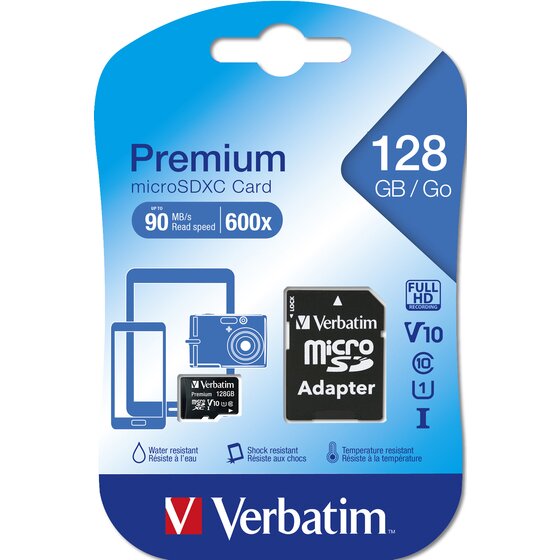 Verbatim Micro SDXC 128GB Memory Card with Adapter (Black)