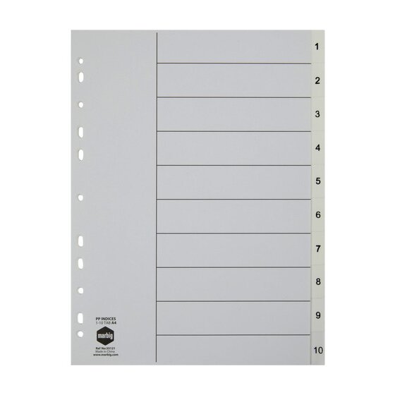 Marbig Indices & Dividers 1-10 Tab PP A4 White