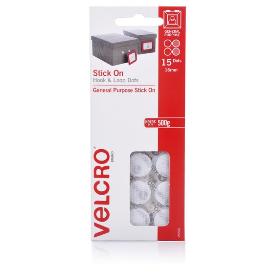 Velcro Stick-On Mini Dot Hook & Loop Fasteners – 16mm, 15 Dots, White