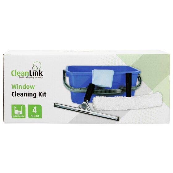 Cleanlink Window Cleaning Kit – Blue, 12L Bucket, 34cm Squeegee & Microfibre Cloth
