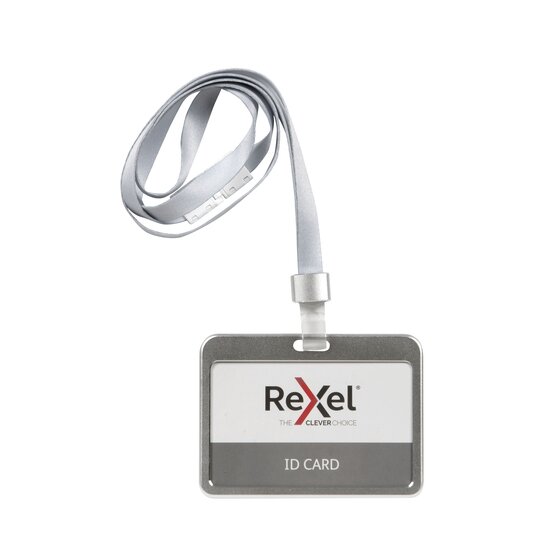 Rexel ID Card Holder with Lanyard – Aluminium Silver, Landscape