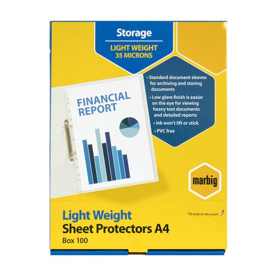 Marbig Lightweight A4 Sheet Protectors – 100 Pack Box