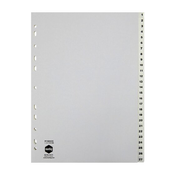 Marbig Indices & Dividers 1–54 Tab Polypropylene A4 White