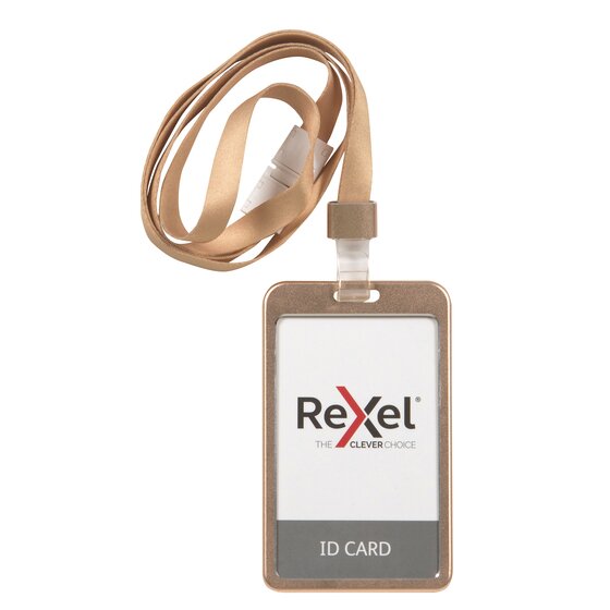 Rexel ID Card Holder with Lanyard – Aluminium Rose Gold – Portrait