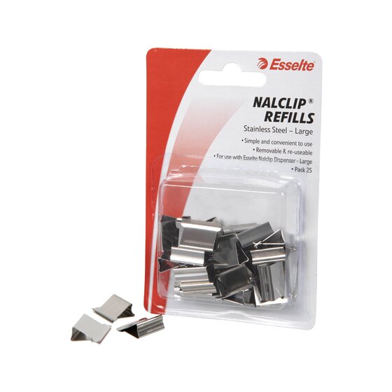 Esselte Nalclip Refills – Large Steel Clips, Pack of 25