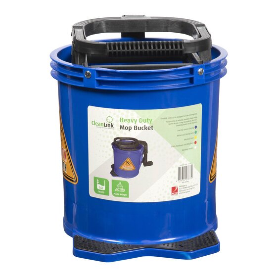 Cleanlink Heavy Duty Mop Bucket with Plastic Wringer – 16L Blue
