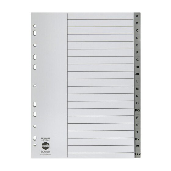 Marbig Indices & Dividers – A-Z Tab, PP, A4, Grey