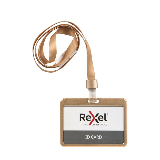 Rexel ID Card Holder with Lanyard – Aluminium Rose Gold – Landscape