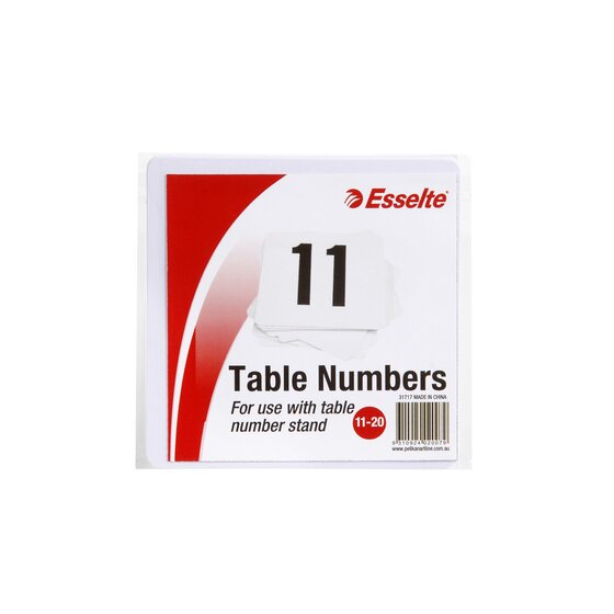 ESSELTE Table Numbers 11-20 White Pack of 10 – Double-Sided Plastic, 10cm × 10cm