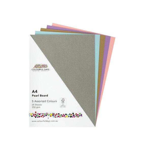 Colourful Days Pearl Board A4 – Assorted Colours, Pack of 25