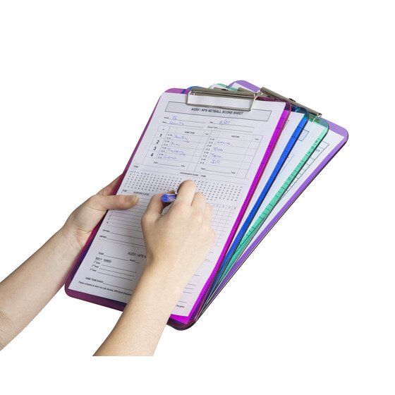 Marbig A4 Plastic Clipboard – Assorted Colours, Metal Clip & Hanging Hook