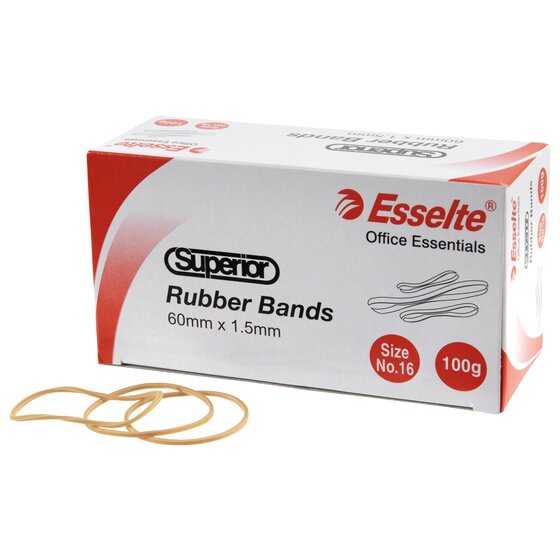Esselte Superior Rubber Bands Size 16 – One-Piece Natural Rubber, Office & Home Use