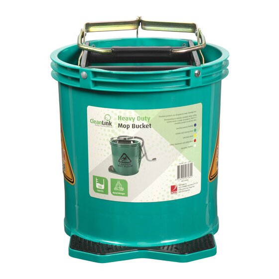 Cleanlink Heavy Duty Mop Bucket with Metal Wringer – 16L Green