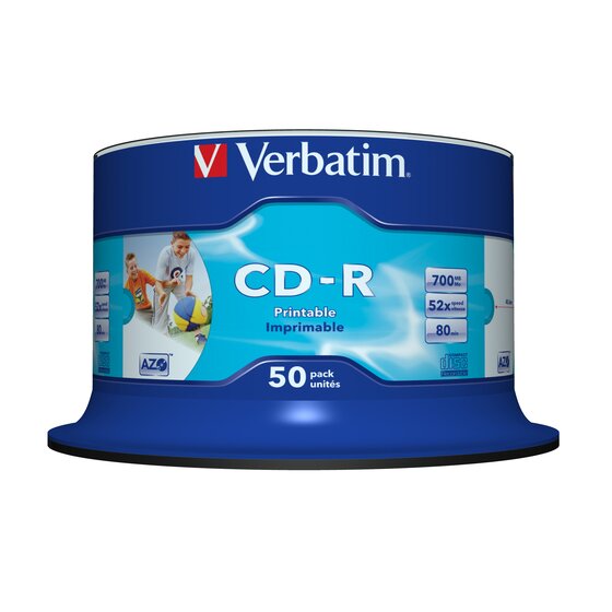 Verbatim CD-R 80min White Inkjet Printable – Pack of 50 (25X)