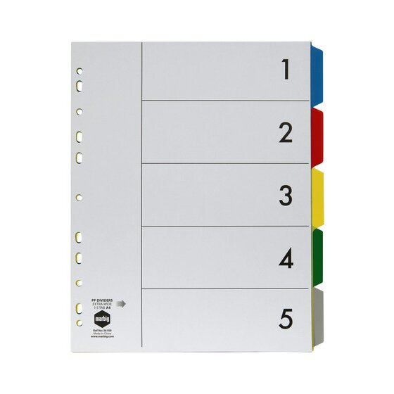 Marbig Indices & Dividers – 5 Tab, Polypropylene, A4 Extra Wide