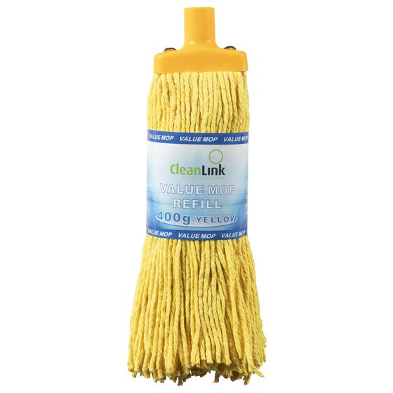 Cleanlink Mop Head 400gm Yellow – 25mm Thread, Timber Handle Adaptor Included