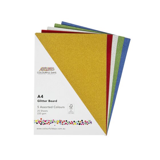 Colourful Days Glitter Board A4 – Assorted Colours, Pack of 25
