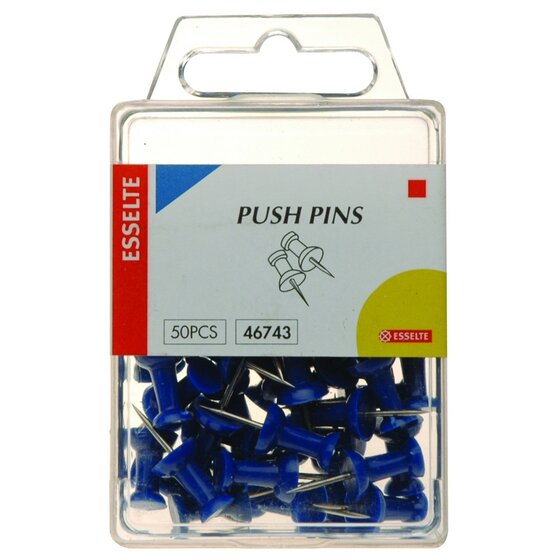 Esselte Push Pins Blue – Pack of 50 | Cork Board & Notice Board Pins