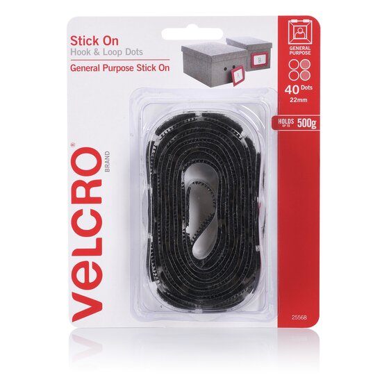 Velcro Stick On Hook and Loop Dots 22mm – 40 Dots Black