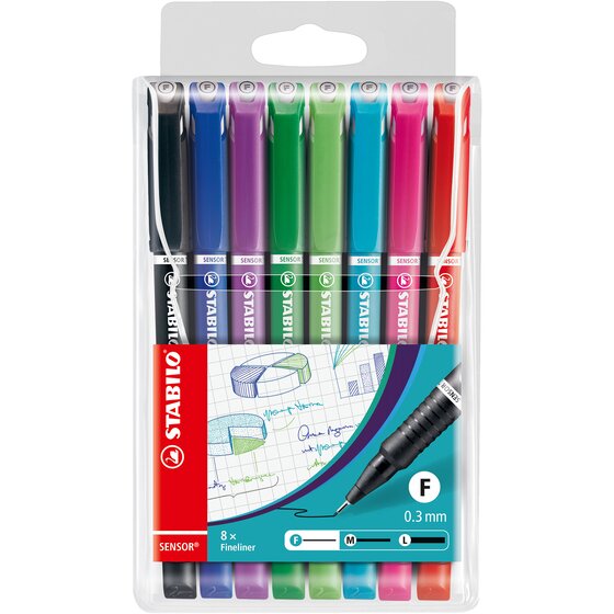 Stabilo Sensor Colortangle Assorted Fineliners – 8 Pack | 0.3mm Cushioned Tip
