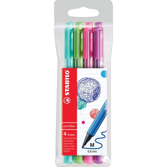 STABILO Point Max Fibre Tip Pen – Pastel Assorted 4-Pack