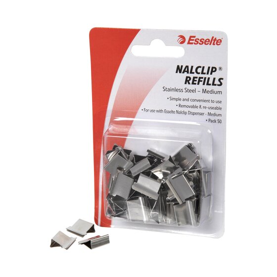 Esselte Nalclip Refill Clips Medium – Pack of 50 Steel