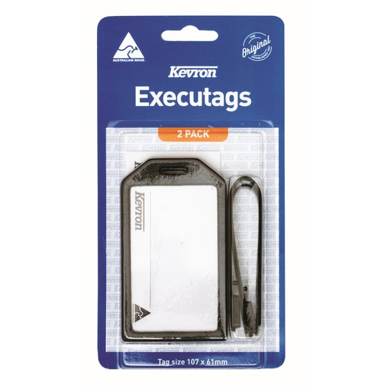 Kevron ID24 Executag, Black, Pack of 2 – Reversible Luggage Identification Tags