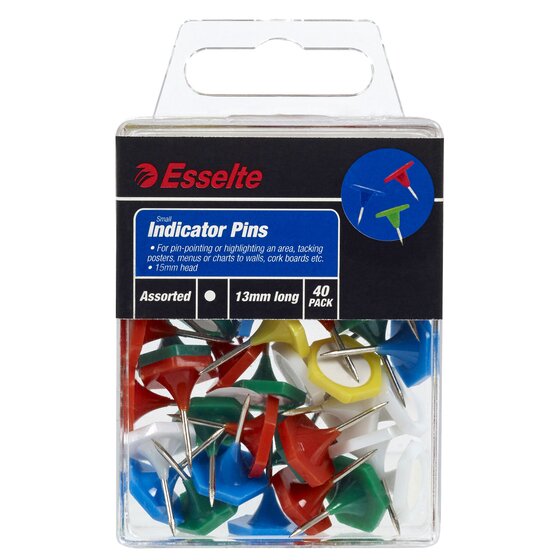 Esselte Indicator Pins – Small, Pack of 40 Assorted Colours